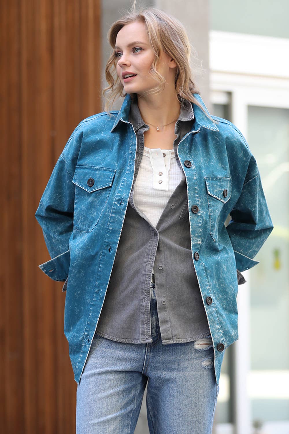 PREMIUM POPLIN OVERSIZED VINTAGE WASHED SHACKET