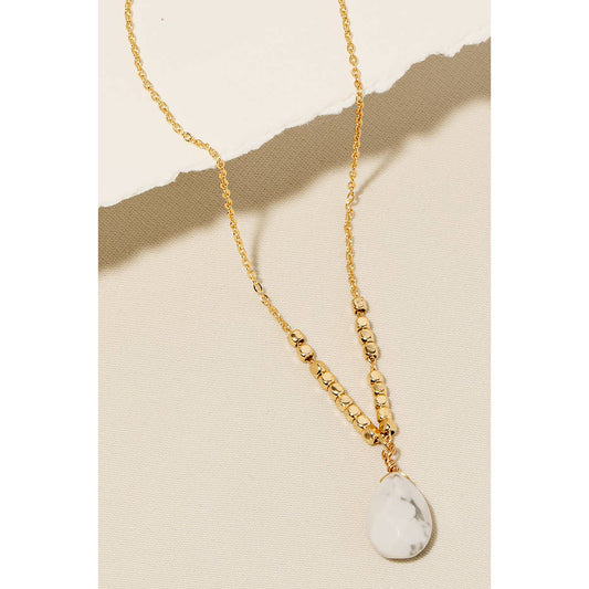 Stone Tear Pendant Chain Necklace: GDWHT