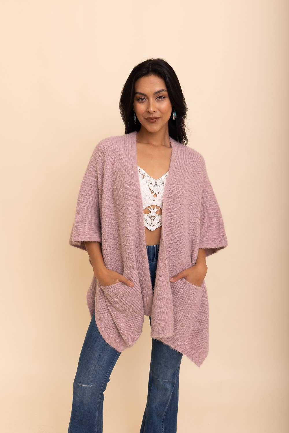 Boucle Cozy Poncho: Beige