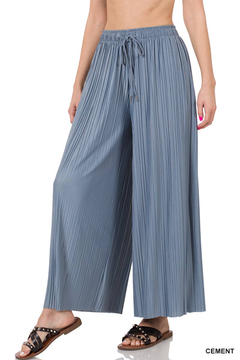 WOVEN PLEATED WIDE LEG PANTS WITH LINING: SPRINGBLUE-129043 / M
