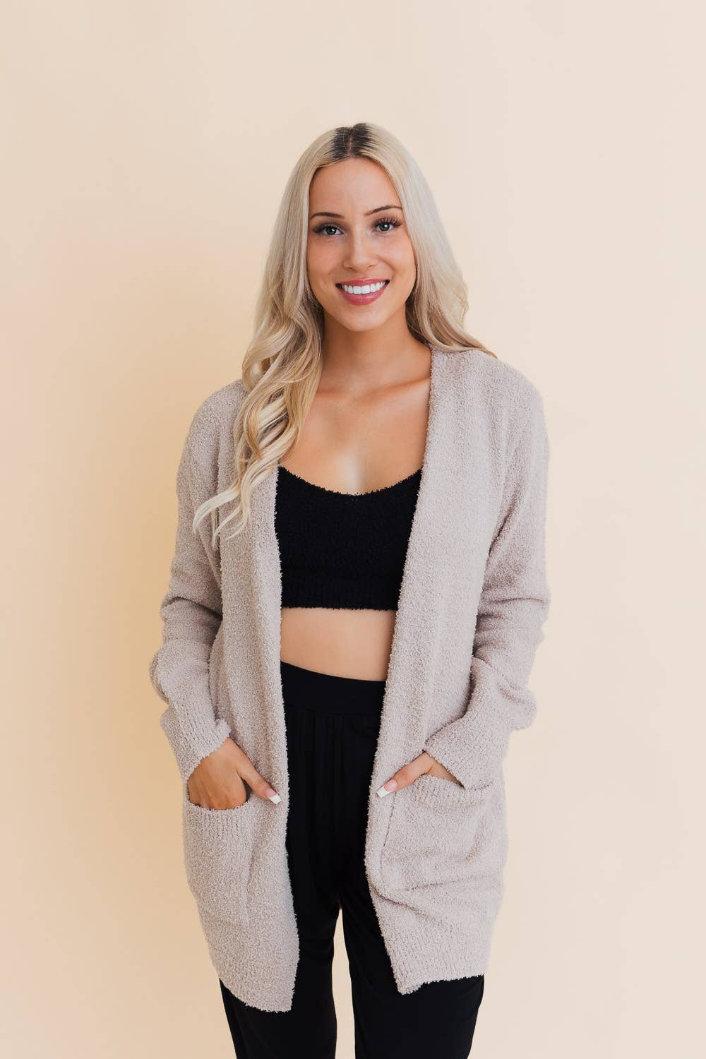 Cozy Boucle Longline Cardigan w Pockets: Oatmeal