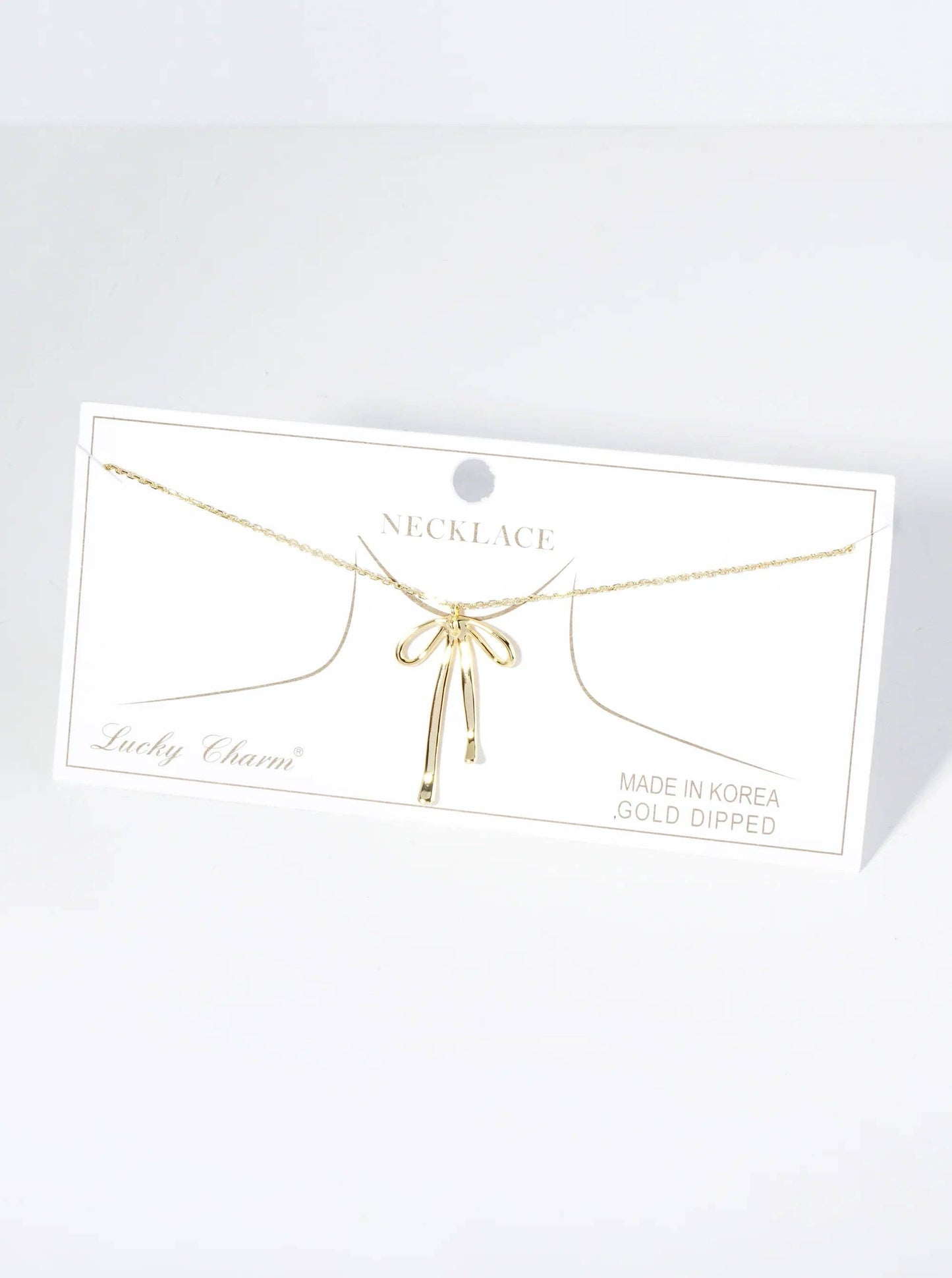 18K Gold Dipped Brass Ribbon Bow Pendant Necklace