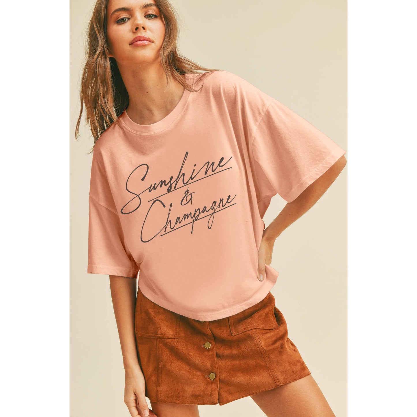 Sunshine and Champagne Graphic Tee: OCEAN BLUE / M