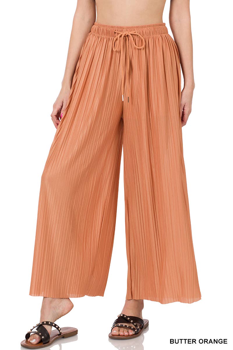 WOVEN PLEATED WIDE LEG PANTS WITH LINING: SPRINGBLUE-129043 / M