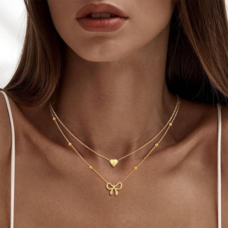 18K STAINLESS STEEL TARNISH FREE BOW NECKLACE