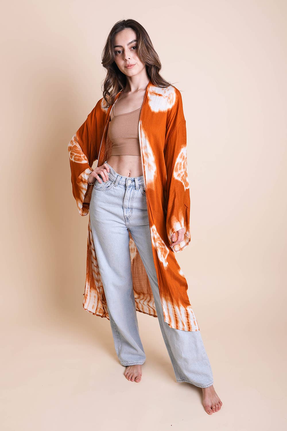 Tie-Dye Longline Kimono: Aqua