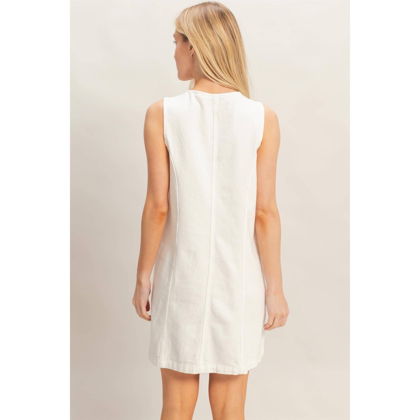 V-Neck Button Front Denim Dress