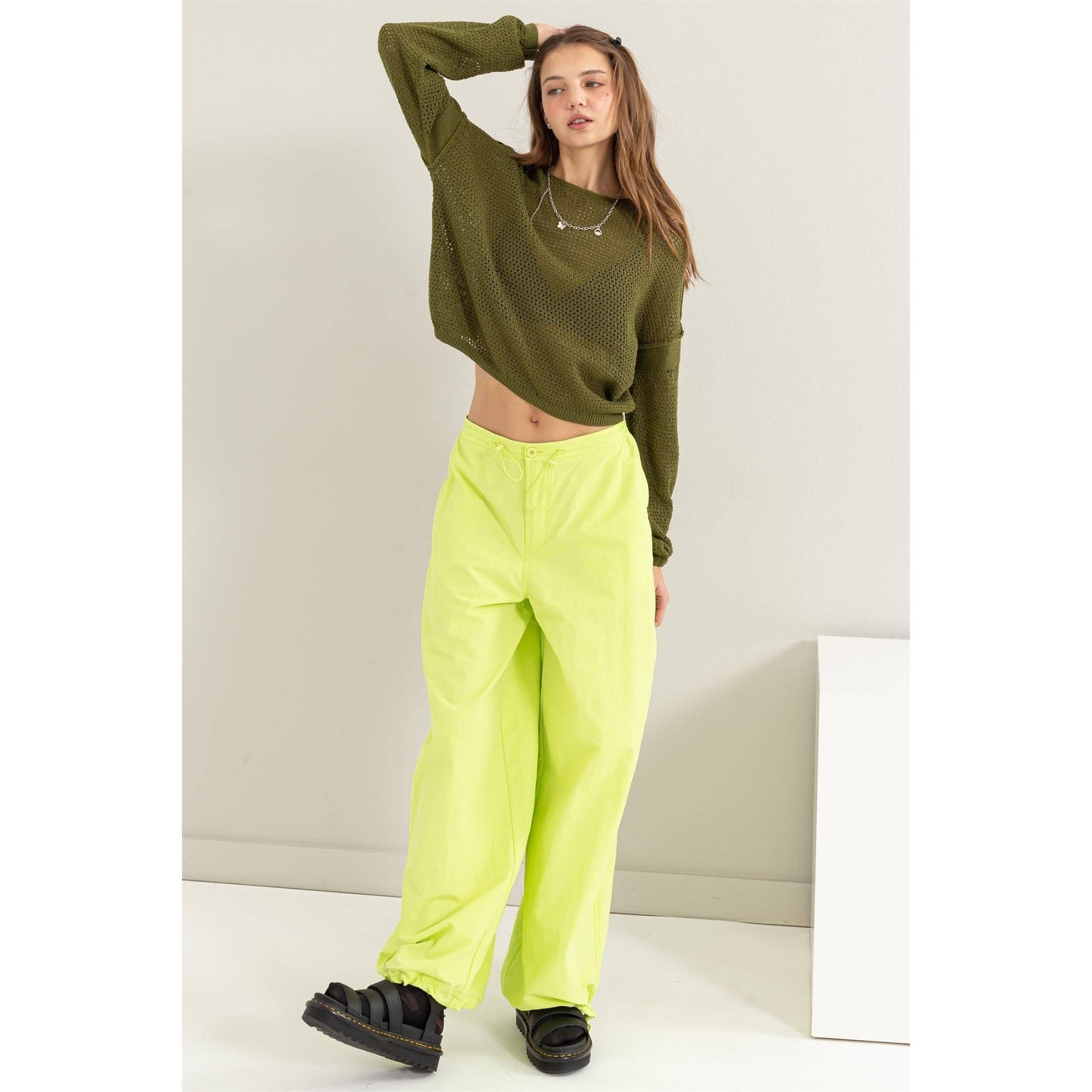 Open Knit Drop Shoulder Sweater