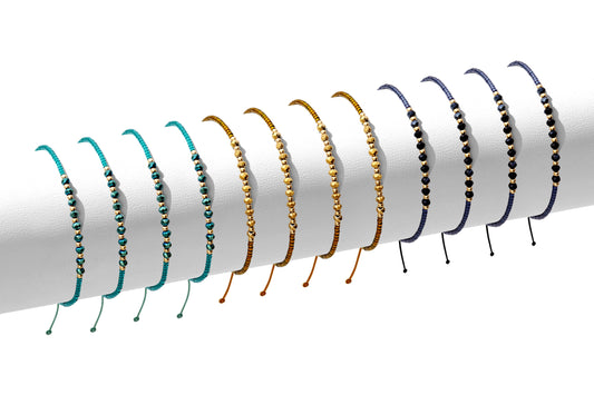 Set/12 Adjustable Glitz Accented Miyuki Bracelets, SALE: Teal/Bronze/Navy