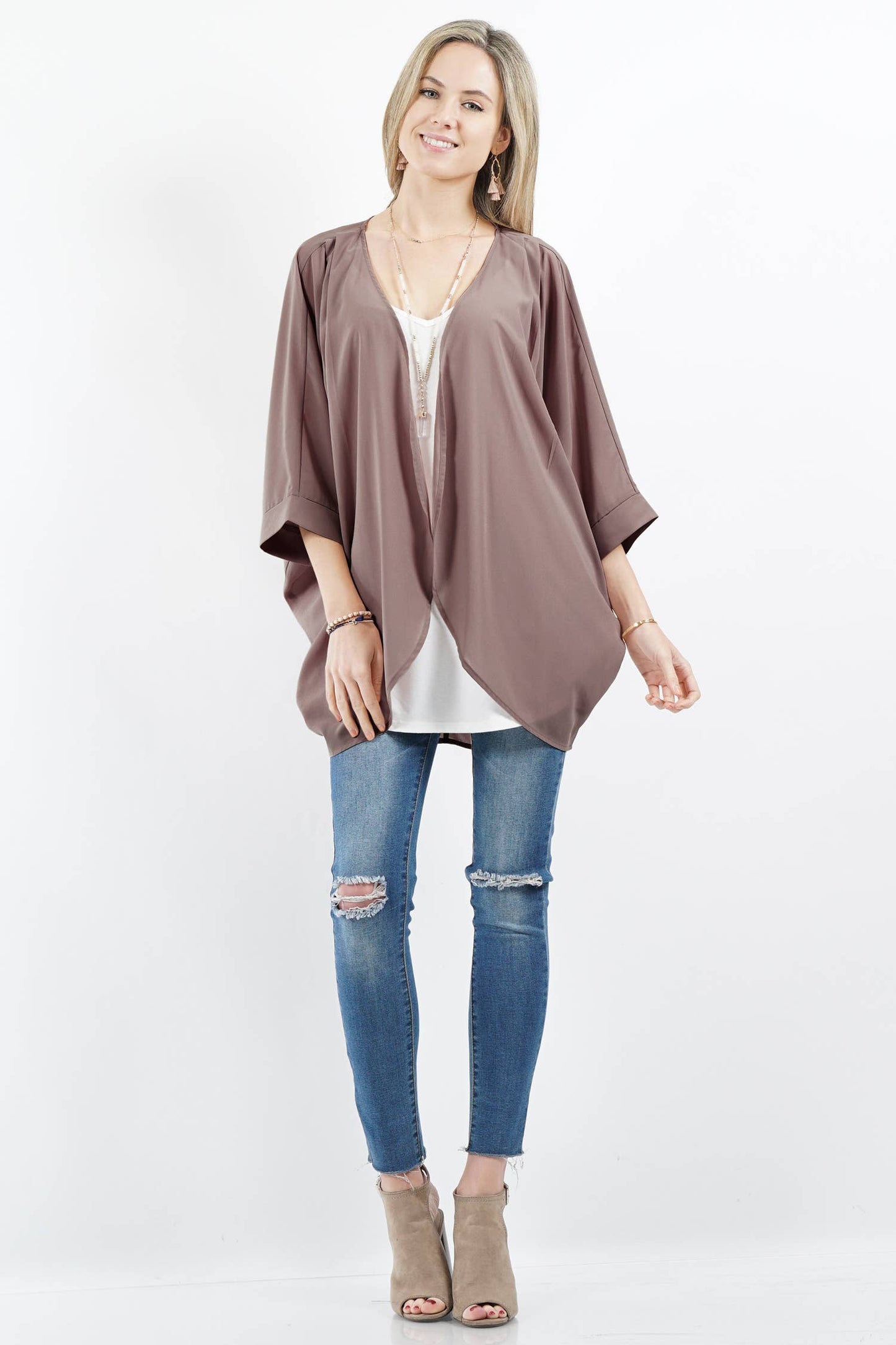 Chiffon Cardigan: L / DUSTYBLUSH-93182
