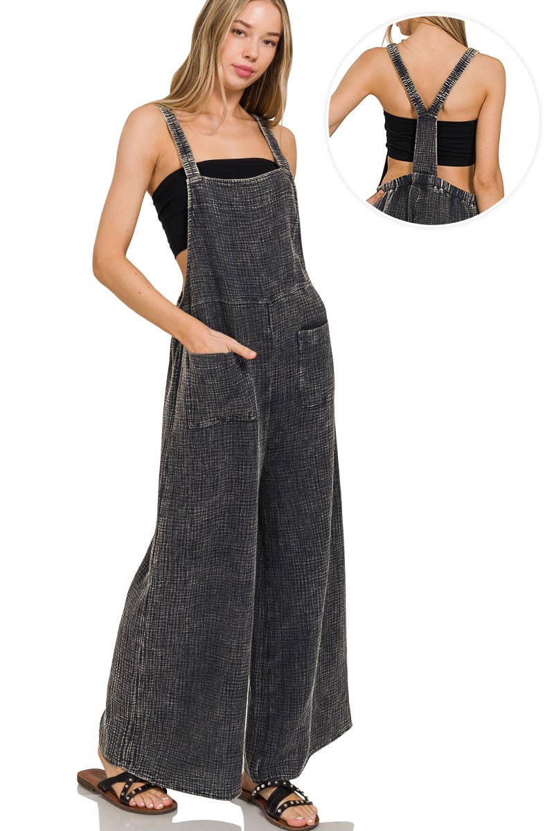 Washed Double Gauze Wide Leg Overalls