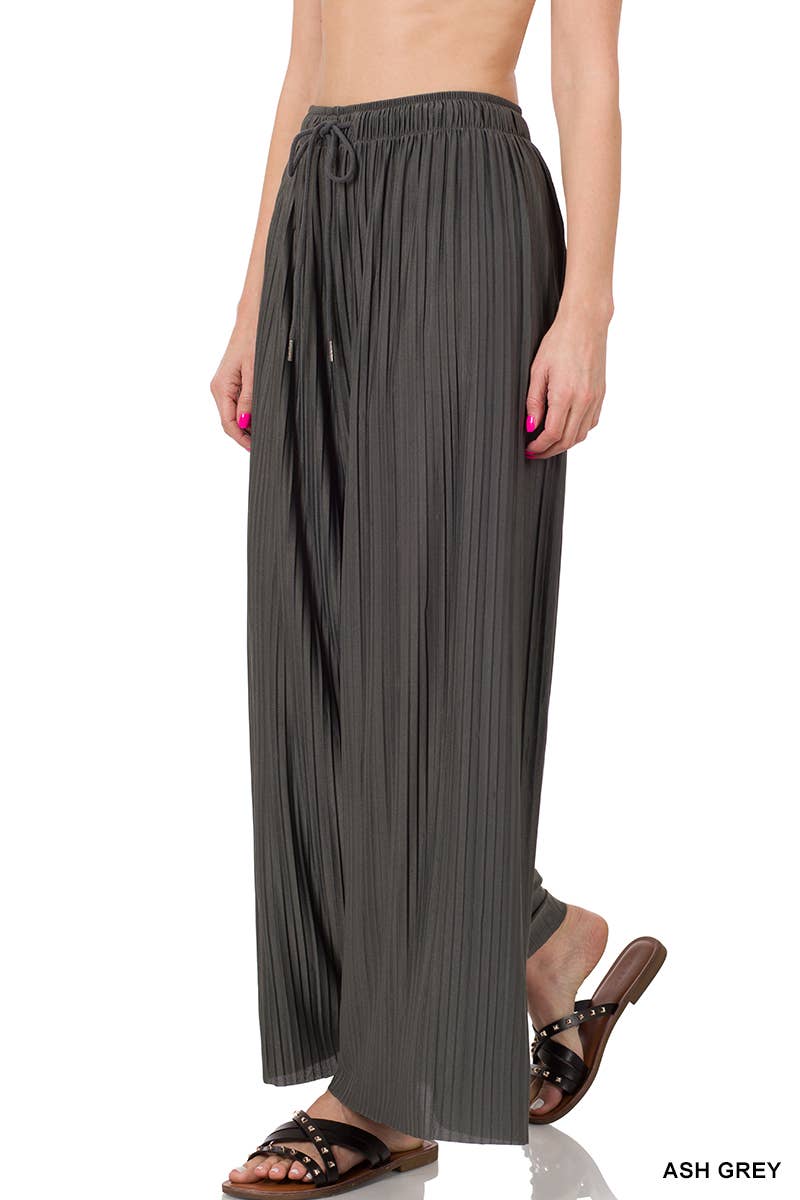 WOVEN PLEATED WIDE LEG PANTS WITH LINING: SPRINGBLUE-129043 / M