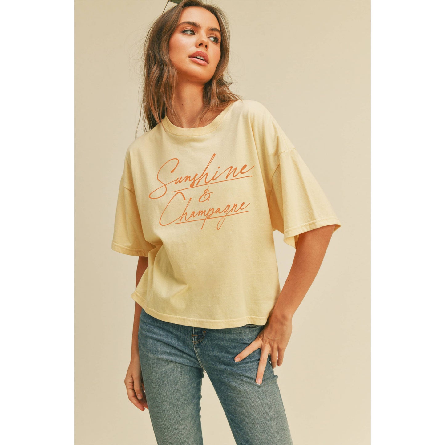 Sunshine and Champagne Graphic Tee: OCEAN BLUE / S