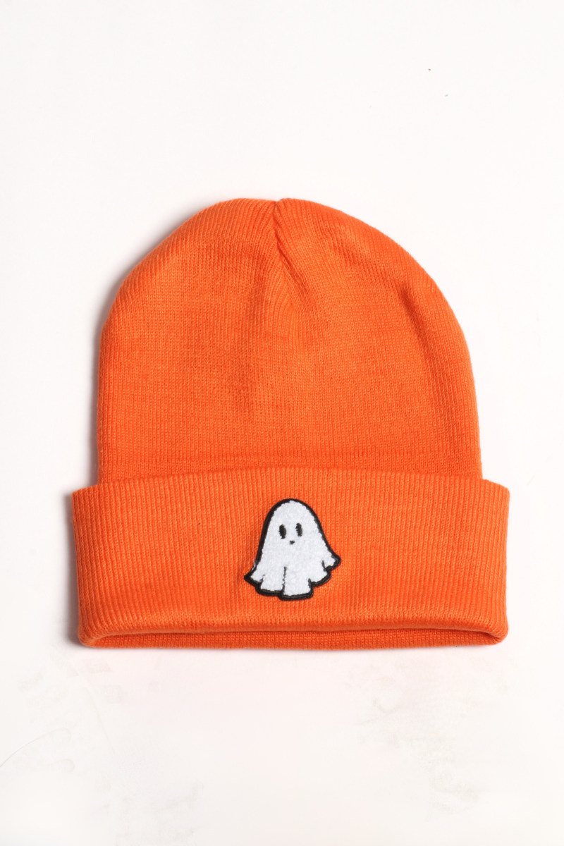 Halloween Knit Beanie with GHOST Chenille Patch