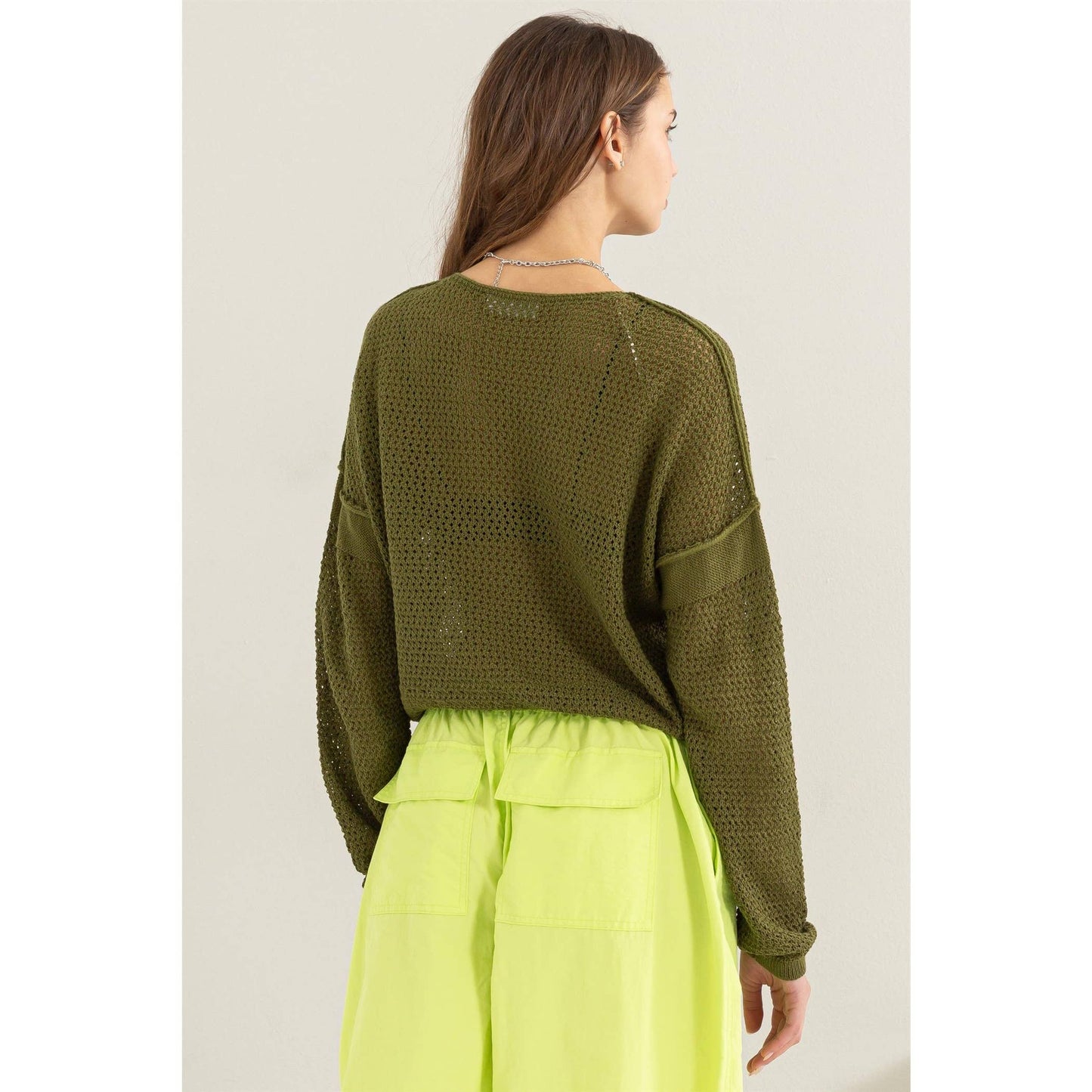 Open Knit Drop Shoulder Sweater