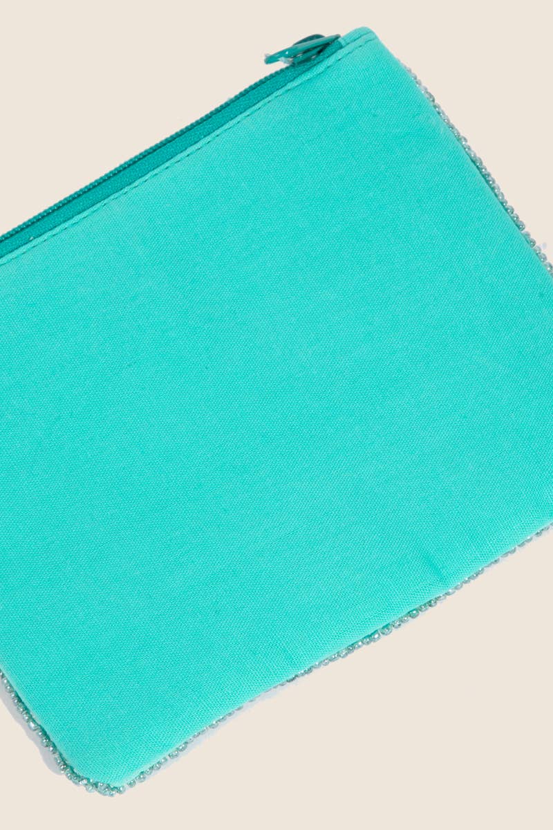 Seed Beaded Beach Theme Coin Purse: TURQUOISE