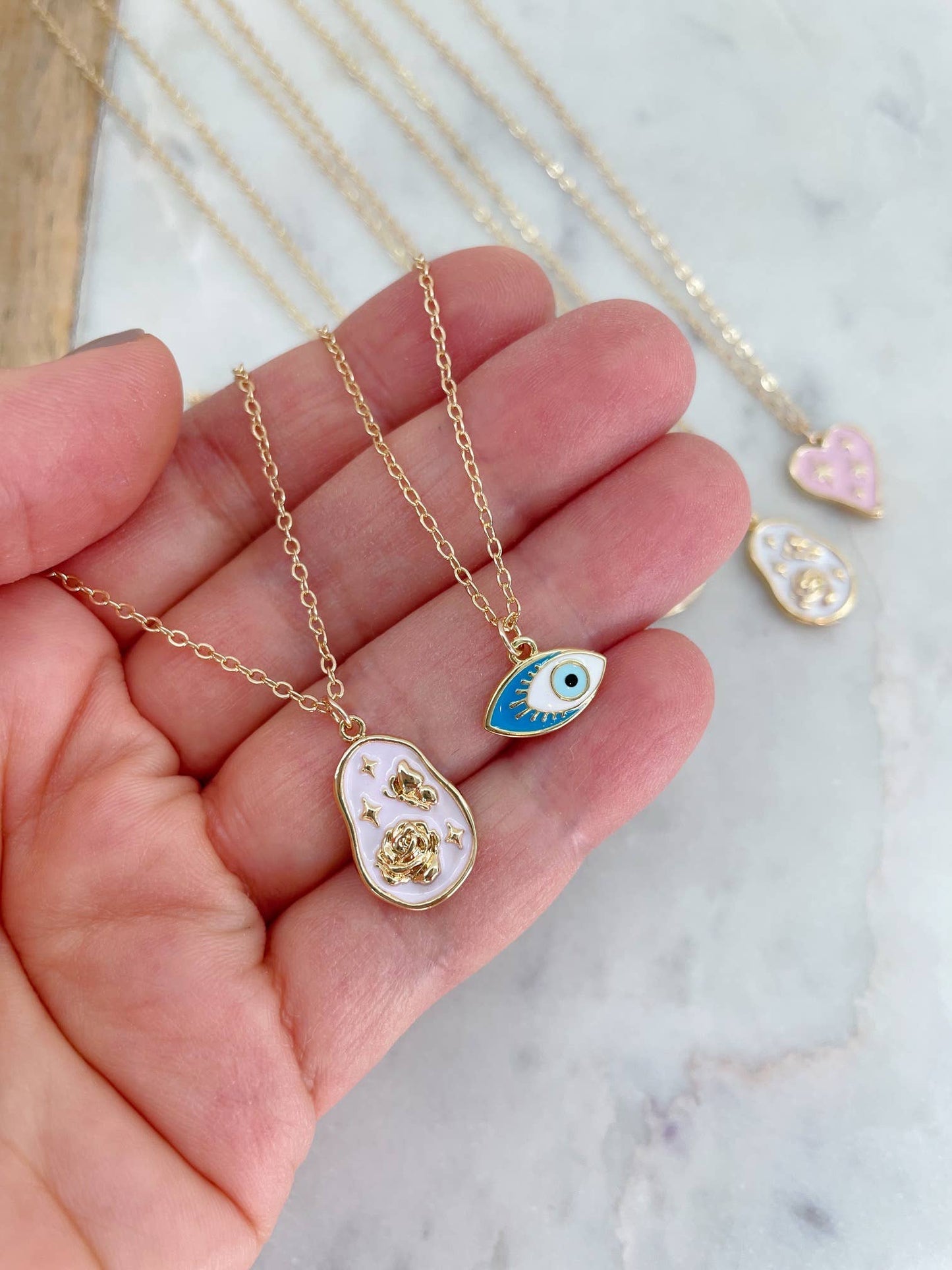 Gold Cactus Necklace, Evil Eye Necklace, Heart Necklace: #3 white cactus / 20"