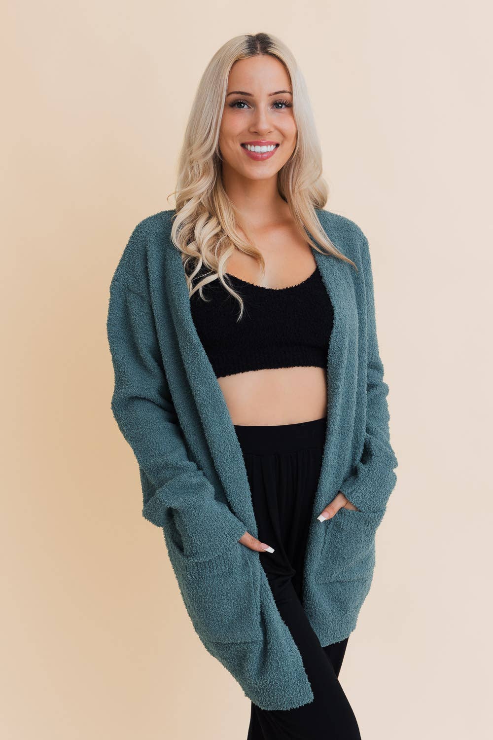 Cozy Boucle Longline Cardigan w Pockets: Oatmeal