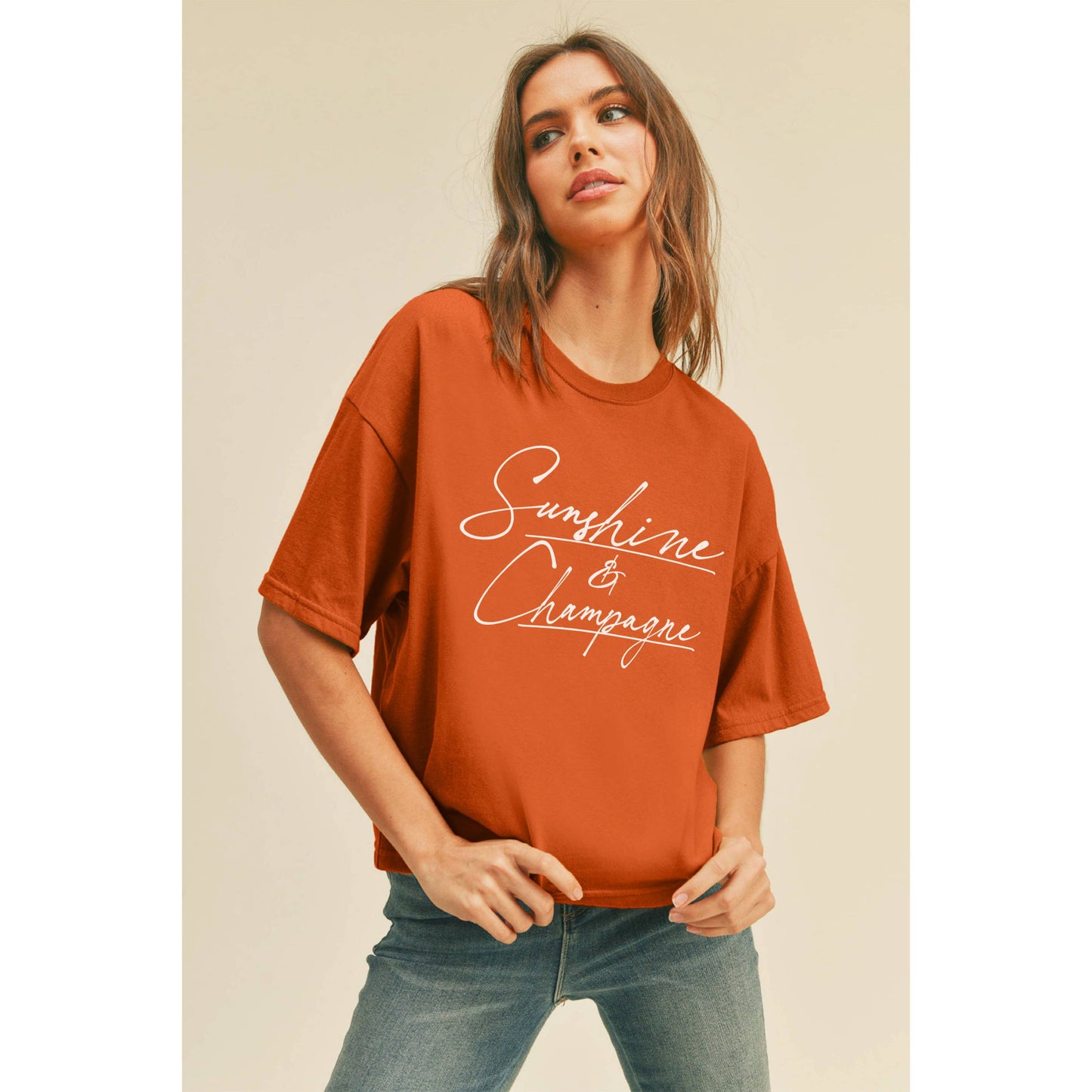 Sunshine and Champagne Graphic Tee: OCEAN BLUE / M