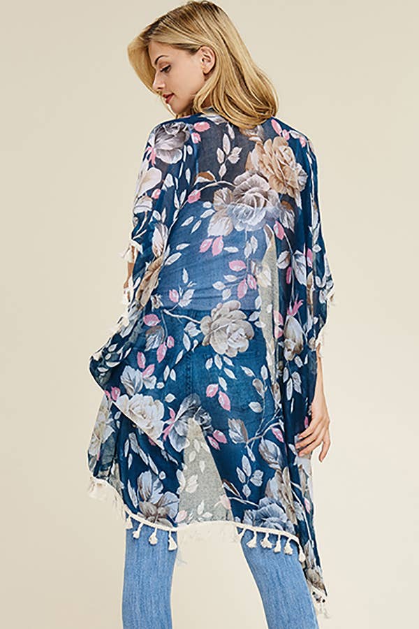 HDF1997 -  FLORAL TASSEL CARDIGAN: Blue