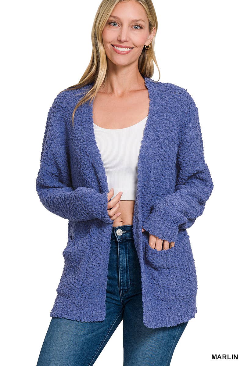Long Sleeve Popcorn Sweater Cardigan With Pockets