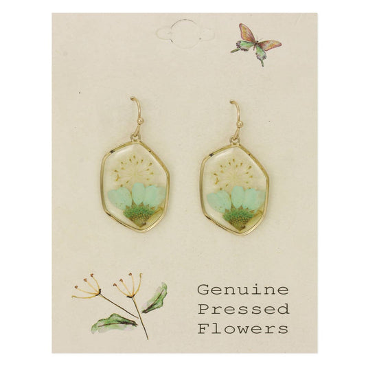 Cottage Floral Green Dried Flower Earrings