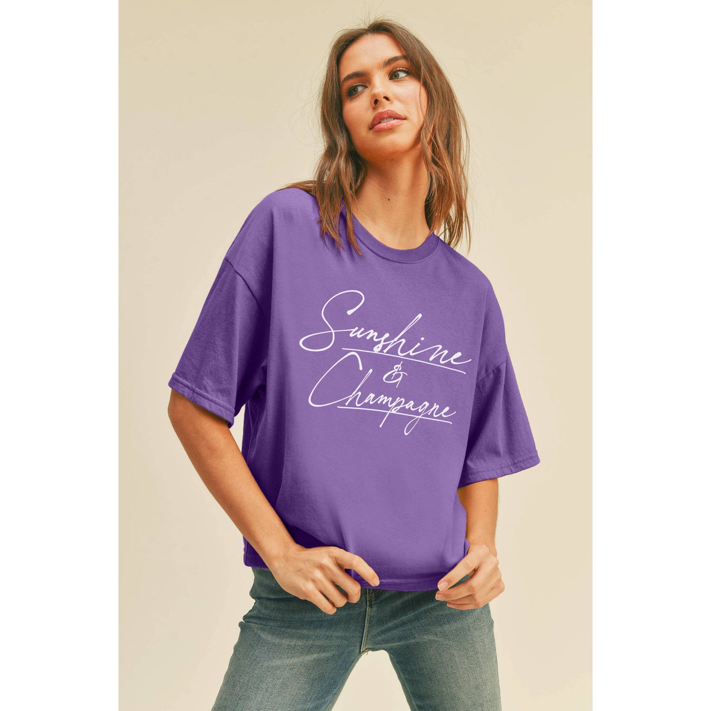 Sunshine and Champagne Graphic Tee: OCEAN BLUE / L