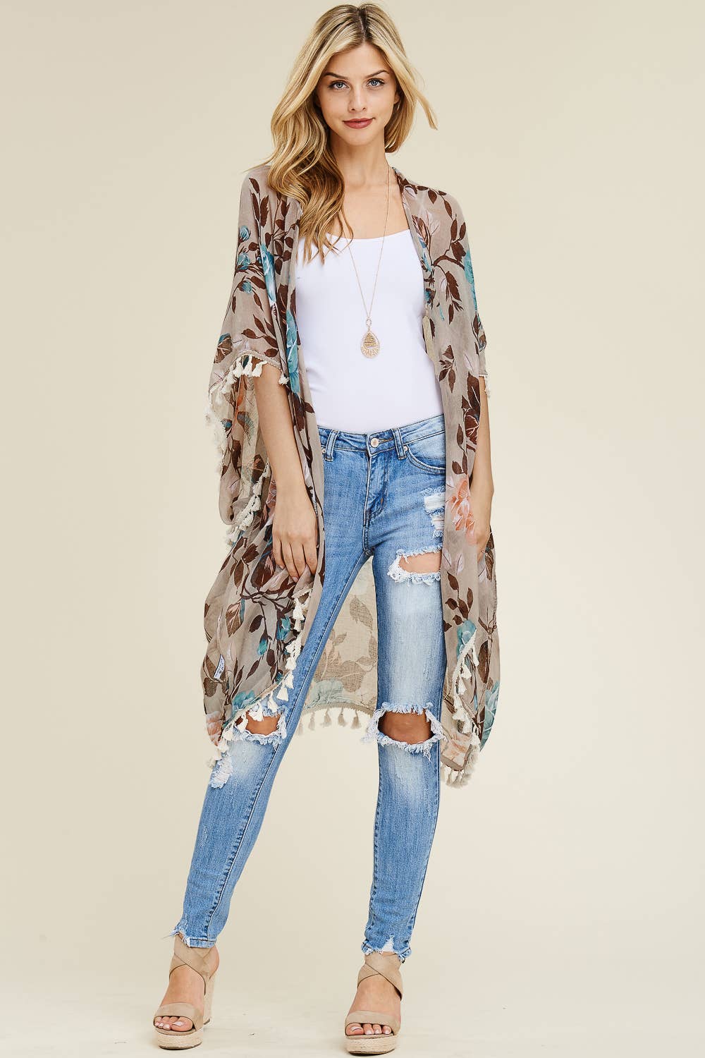 HDF1997 -  FLORAL TASSEL CARDIGAN: Blue