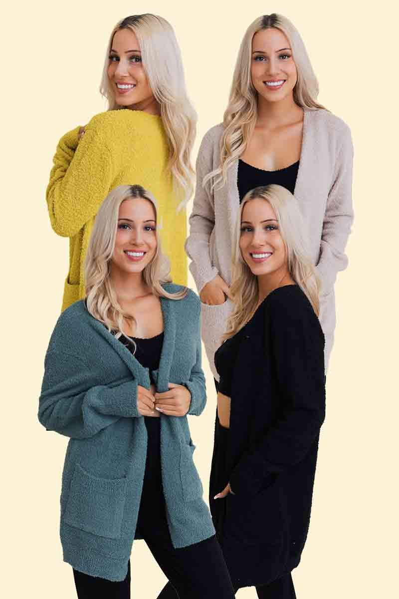 Cozy Boucle Longline Cardigan w Pockets: Oatmeal