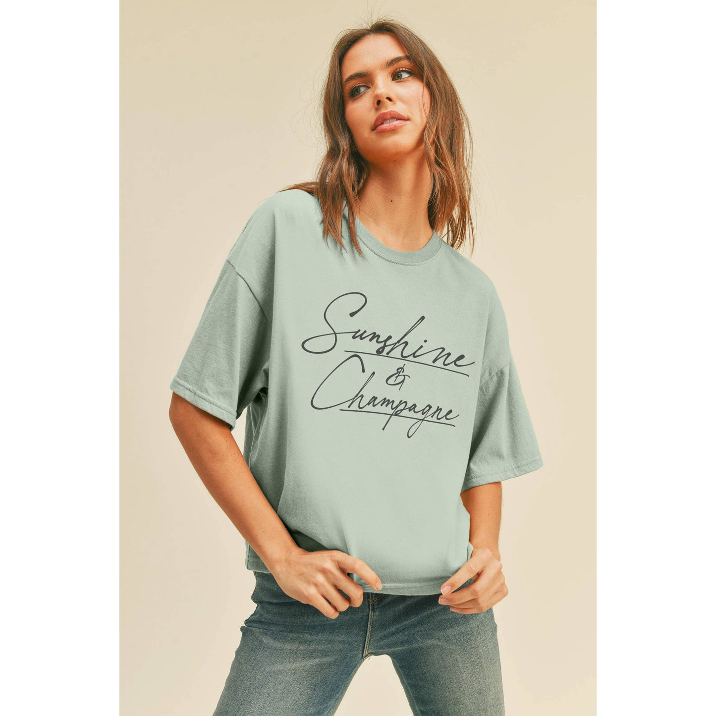 Sunshine and Champagne Graphic Tee: OCEAN BLUE / L