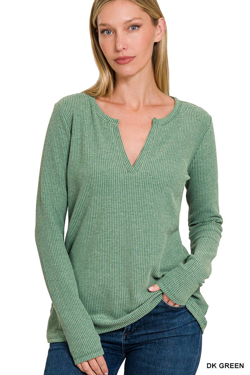 BABY WAFFLE V-NECK LONG SLEEVE TOP: FUCHSIA-158026 / S