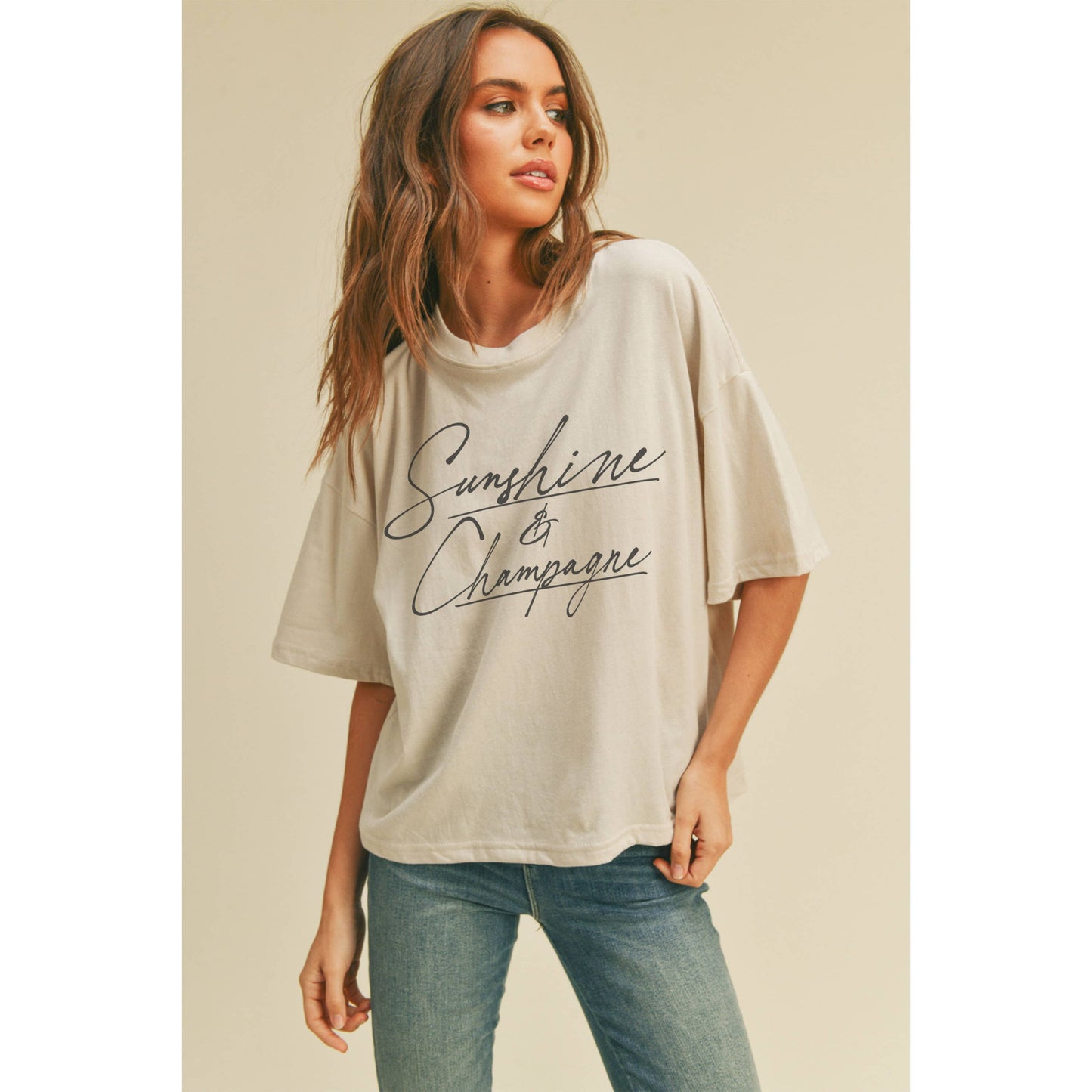 Sunshine and Champagne Graphic Tee: OCEAN BLUE / L