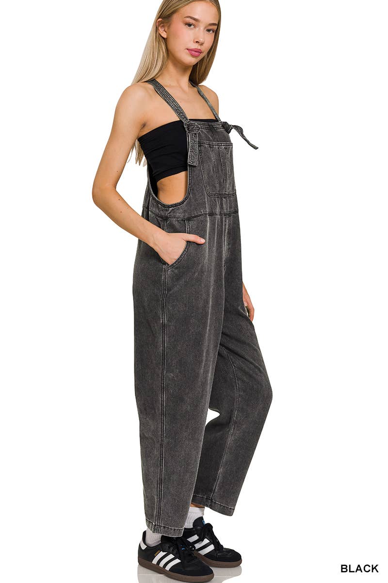 Washed Double Gauze Wide Leg Overalls