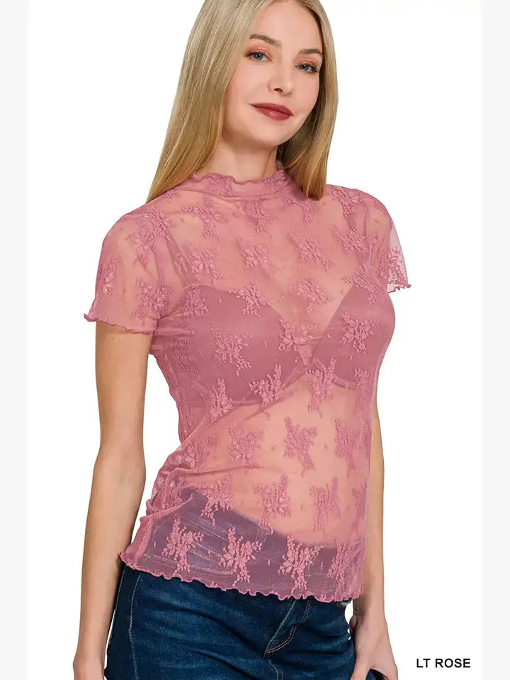 `.Lace See Through Layering Top As shown