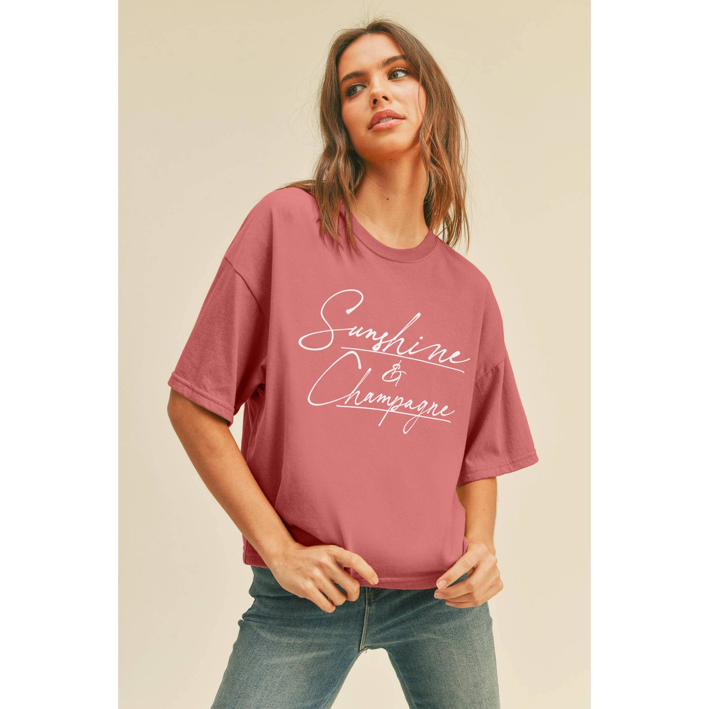 Sunshine and Champagne Graphic Tee: OCEAN BLUE / S