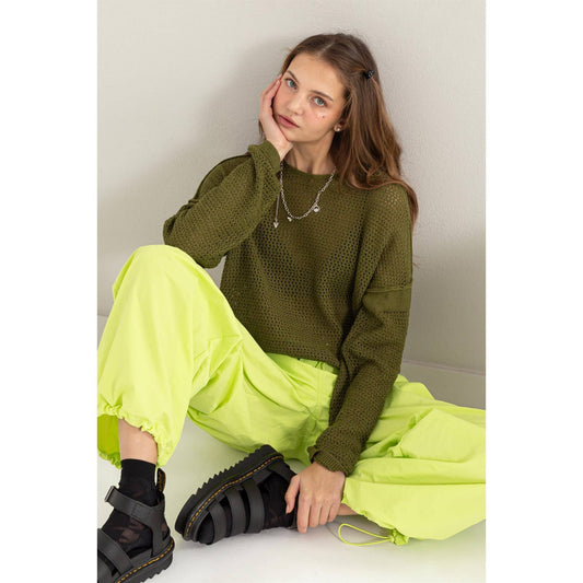 Open Knit Drop Shoulder Sweater