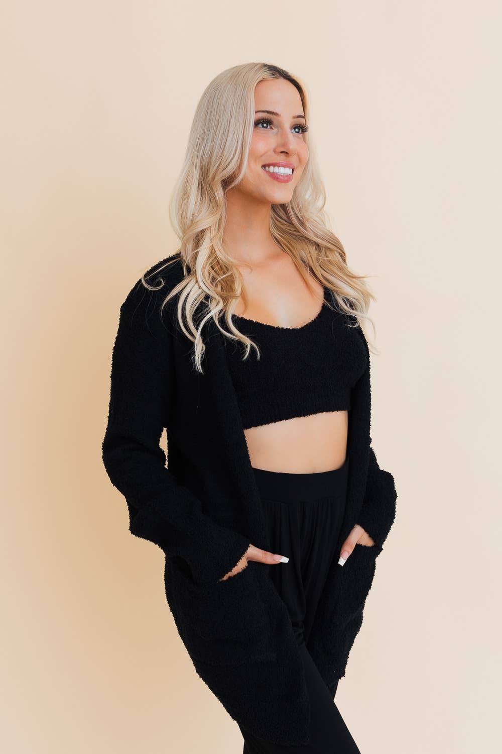 Cozy Boucle Longline Cardigan w Pockets: Oatmeal