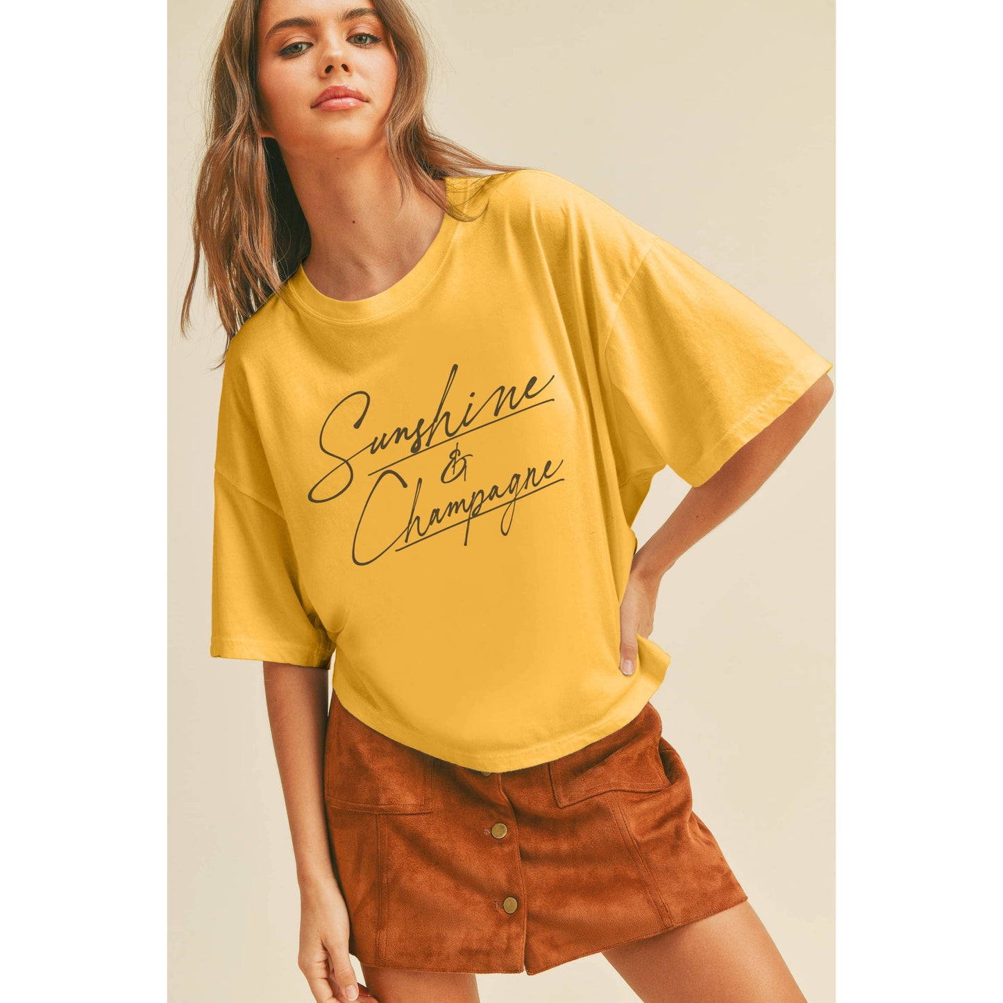 Sunshine and Champagne Graphic Tee: OCEAN BLUE / M