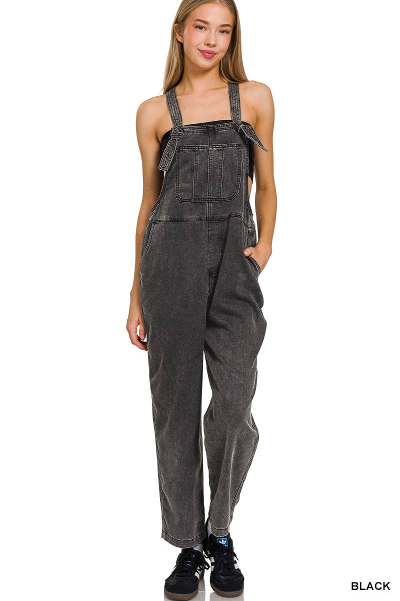 Washed Double Gauze Wide Leg Overalls