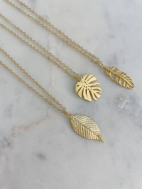 Gold Leaf Necklace, Leaf Jewelry, Monstera Leaf, Layering: Middle(monstera leaf)