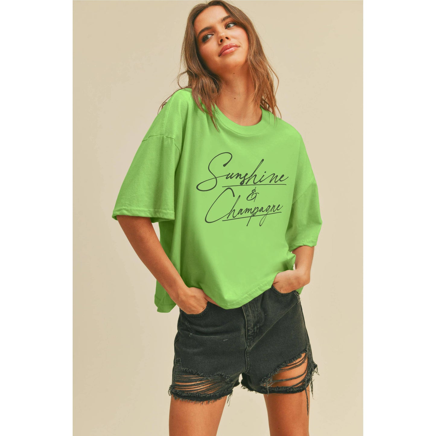 Sunshine and Champagne Graphic Tee: OCEAN BLUE / S