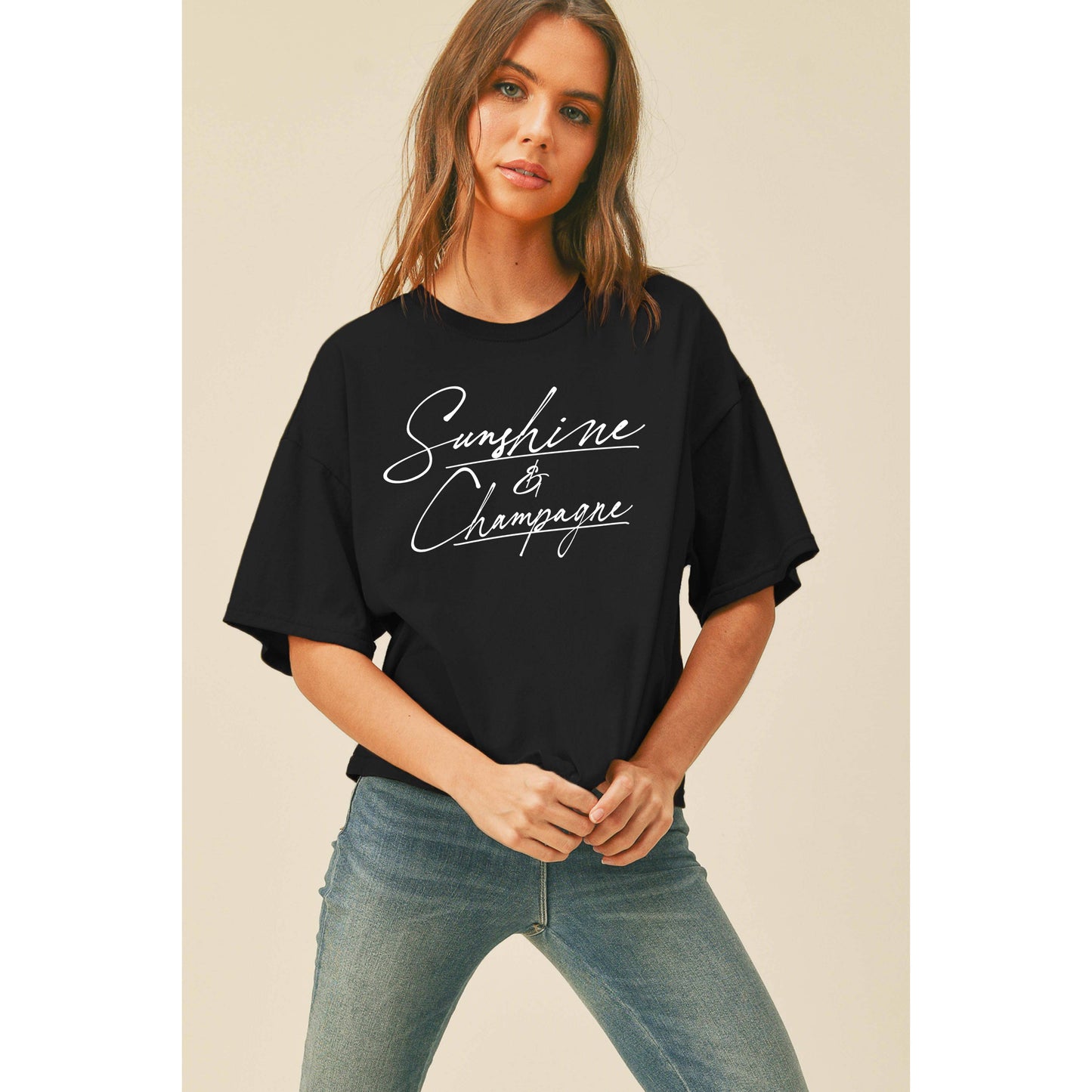 Sunshine and Champagne Graphic Tee: OCEAN BLUE / M