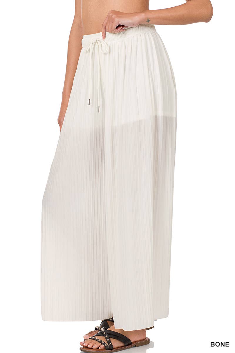 WOVEN PLEATED WIDE LEG PANTS WITH LINING: SPRINGBLUE-129043 / M