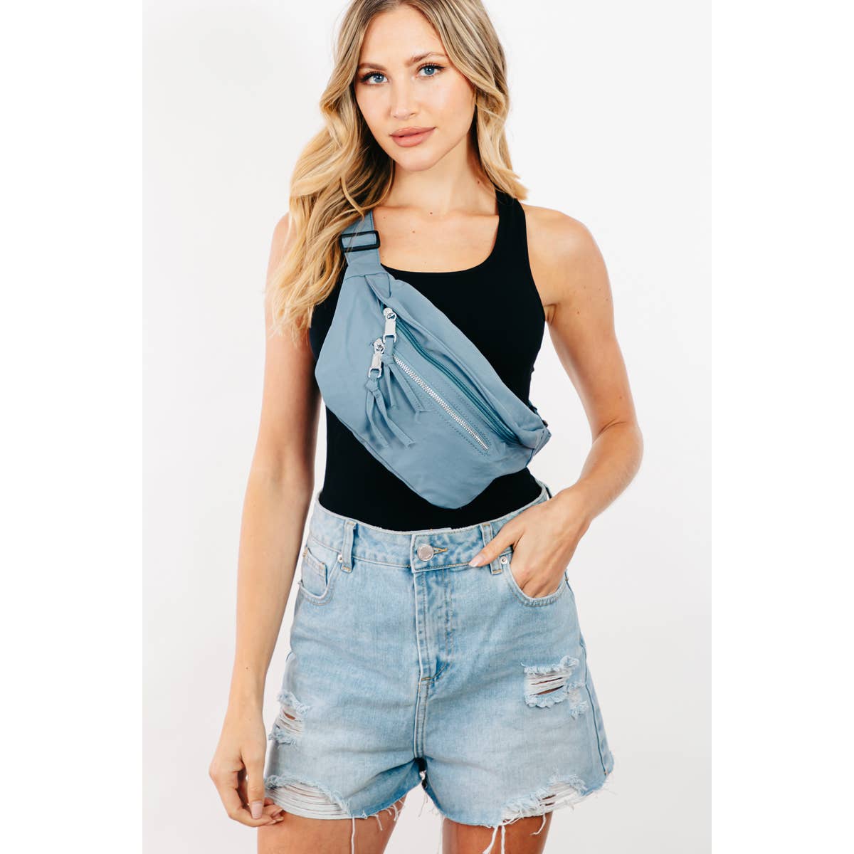 Multi Pocket Nylon Fanny Pack: BL