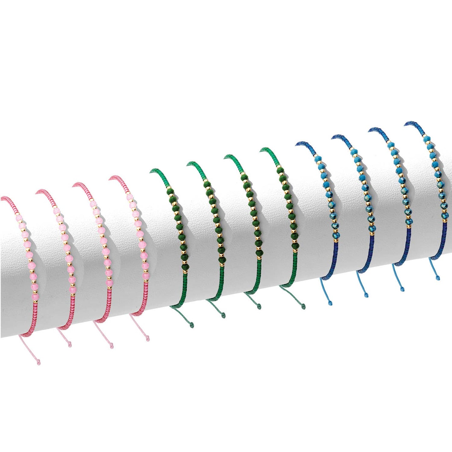 Set/12 Adjustable Glitz Accented Miyuki Bracelets, SALE: Teal/Bronze/Navy