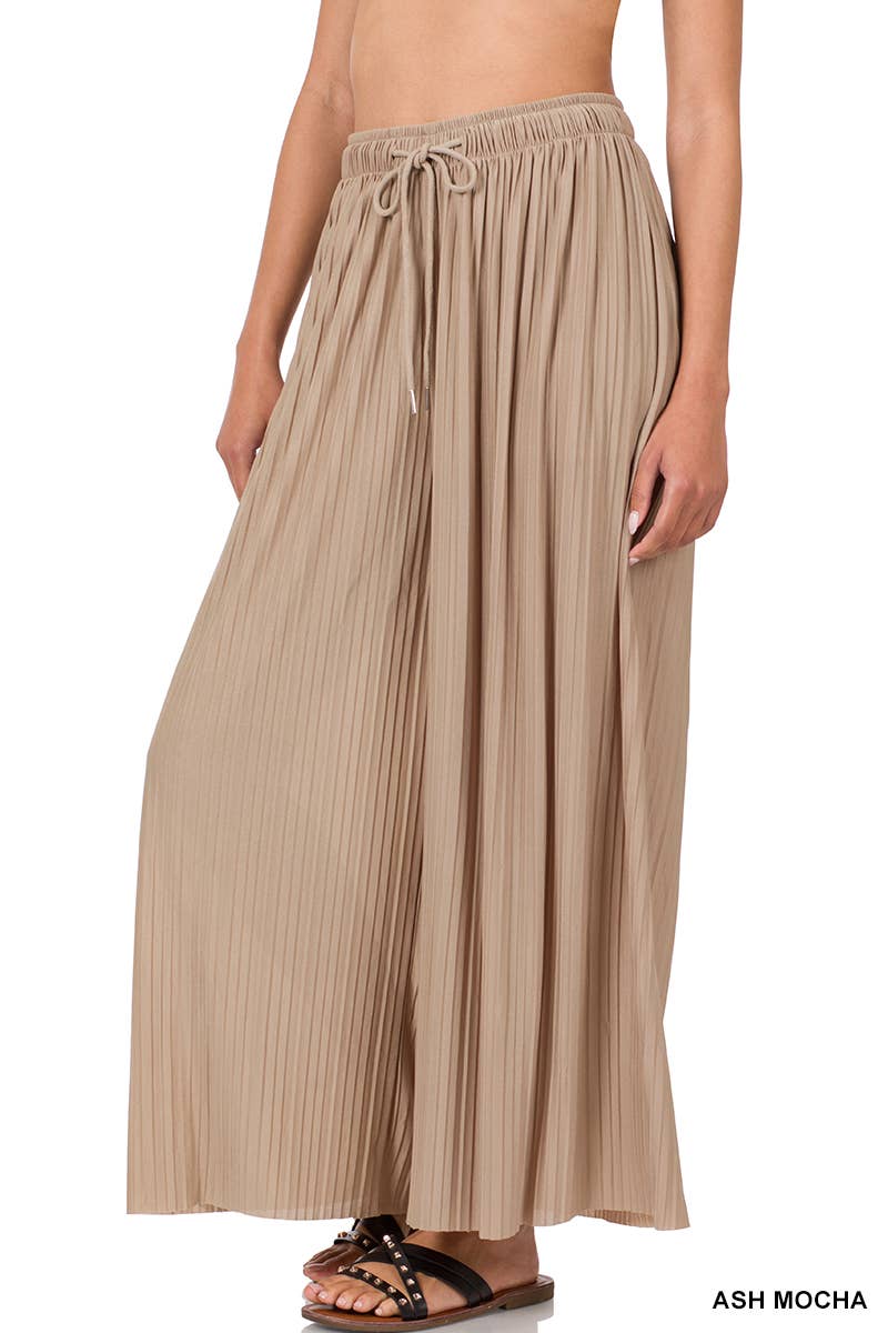 WOVEN PLEATED WIDE LEG PANTS WITH LINING: SPRINGBLUE-129043 / M