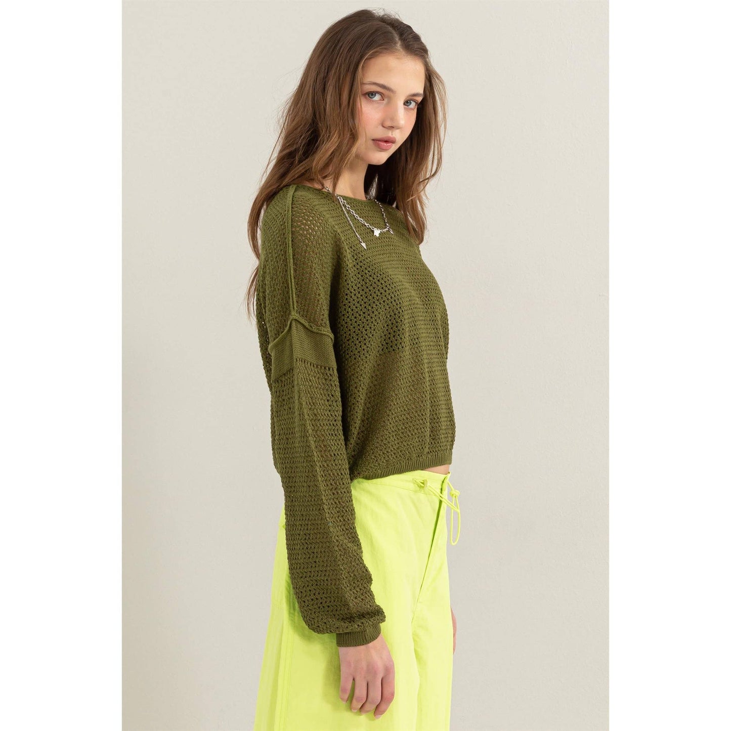 Open Knit Drop Shoulder Sweater