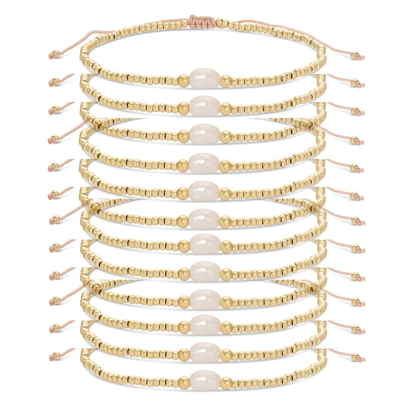 Set/12 2mm adjustable bracelet with single pearl