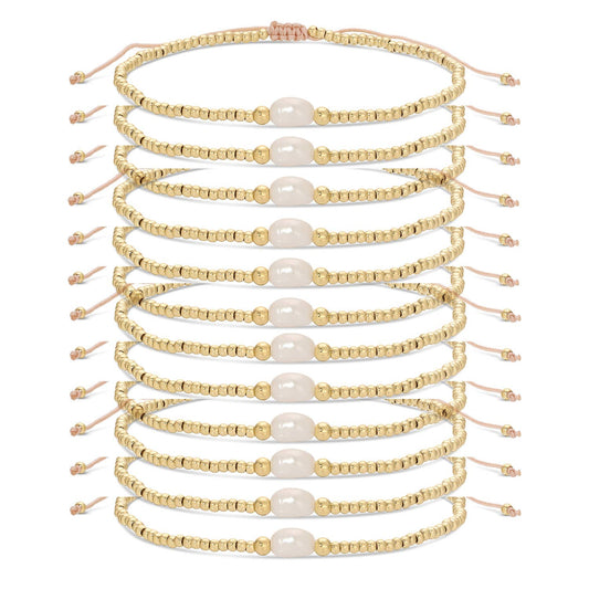 Set/12 2mm adjustable bracelet with single pearl