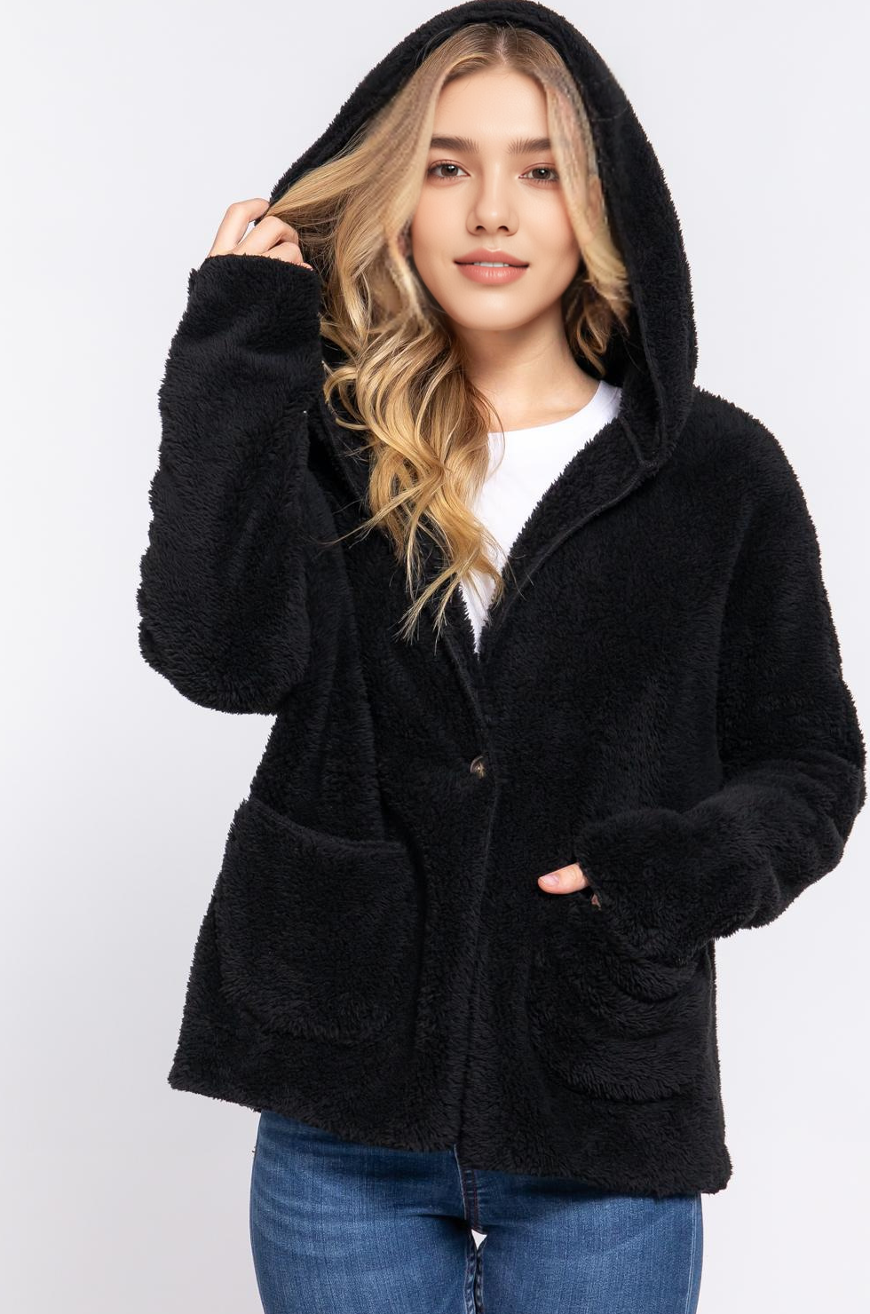 Dolman Sleeve Hoodie Sherpa Jacket
